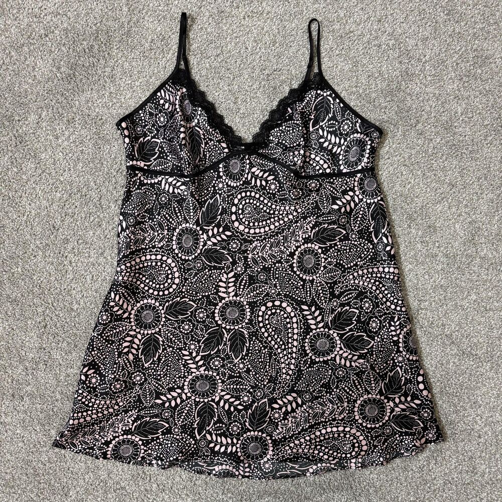 Gilligan & O'Malley Chemise Gown Womens XL Black Floral Lace Sleepwear Nightie